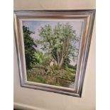 Oil On Canvas Dinton Mill By Brian Bennett Signed In Silver Painted Profile Frame 66 x 75cm This