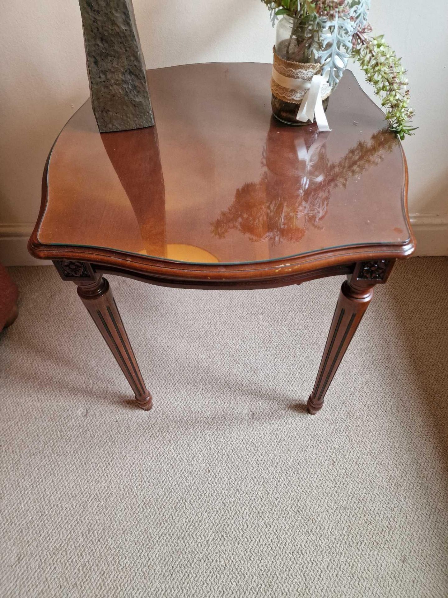 A Pair Of Regency Style Side Tables Shaped Mahogany Top Raised On Tapered And Turned Fluted Legs - Image 2 of 3