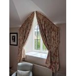 A Pair Of Heavy Jacquard Embossed Fully Lined Jacquard Drapes With A Repeating Floral Pattern