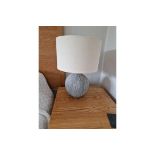 A Pair Of Ceramic Table Lamps Slate With A Gentle Ridging Running Down The Budded Base This Table