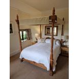 A Queen Anne Style Teak Wood Carved Four Poster Canopy Bed Carved On The Headboard, Footboard And