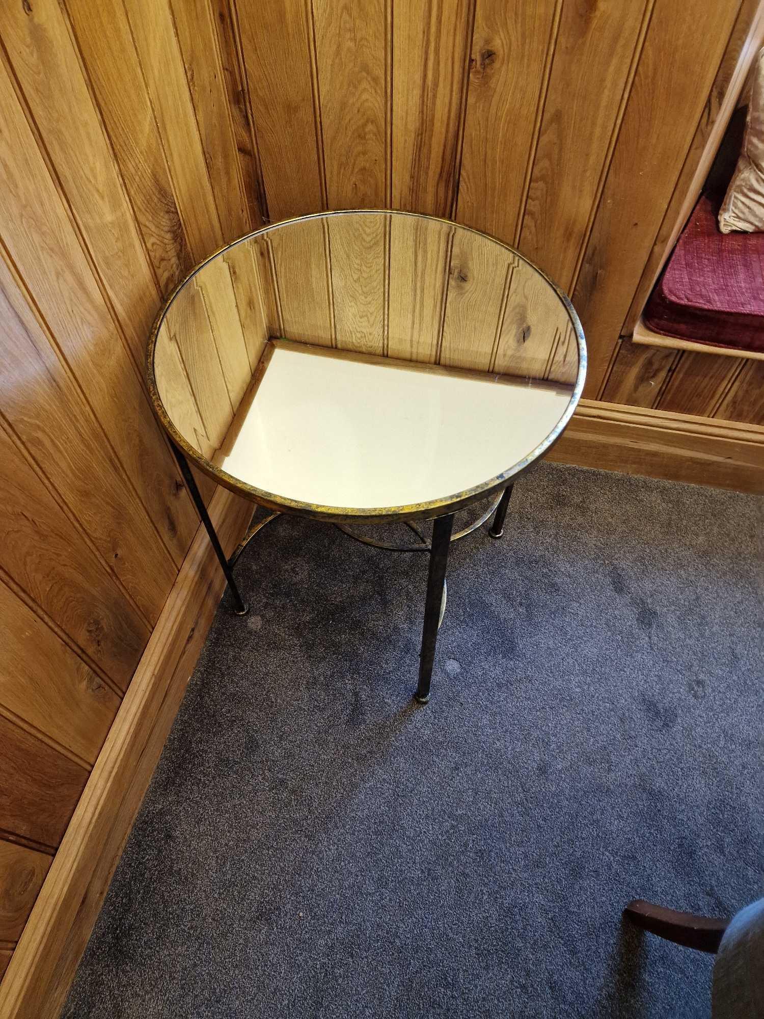 Hollywood Regency Style Circular Side Table The Frame Finished In A Antique Effect Metal With Mirror - Image 2 of 3