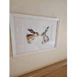 Canvas Giclee Watercolour Art Print By Nicola Jane Rowles Titled Kissing Hares In A White Wood