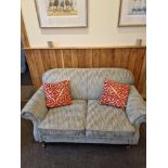 Richmond Two Seater Upholstered Sofa In Zoffany Munro Wedgwood Fabric Mounted On Front Turned Castor