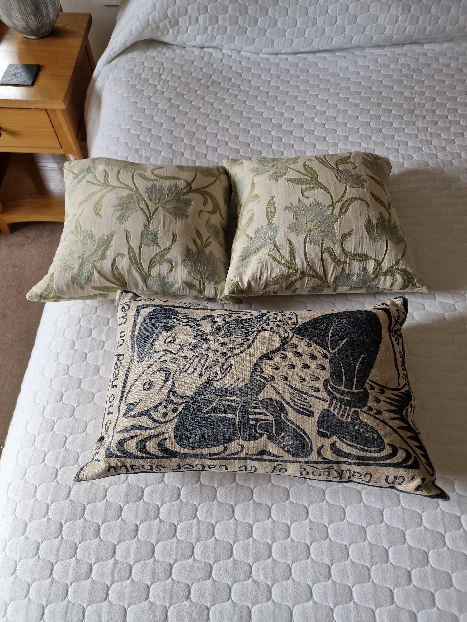 A Set Of 3 x Scatter Cushions 2 x 30 x 30cm John Lewis Floral Pattern And 1 x 50 x 26cm Fisherman