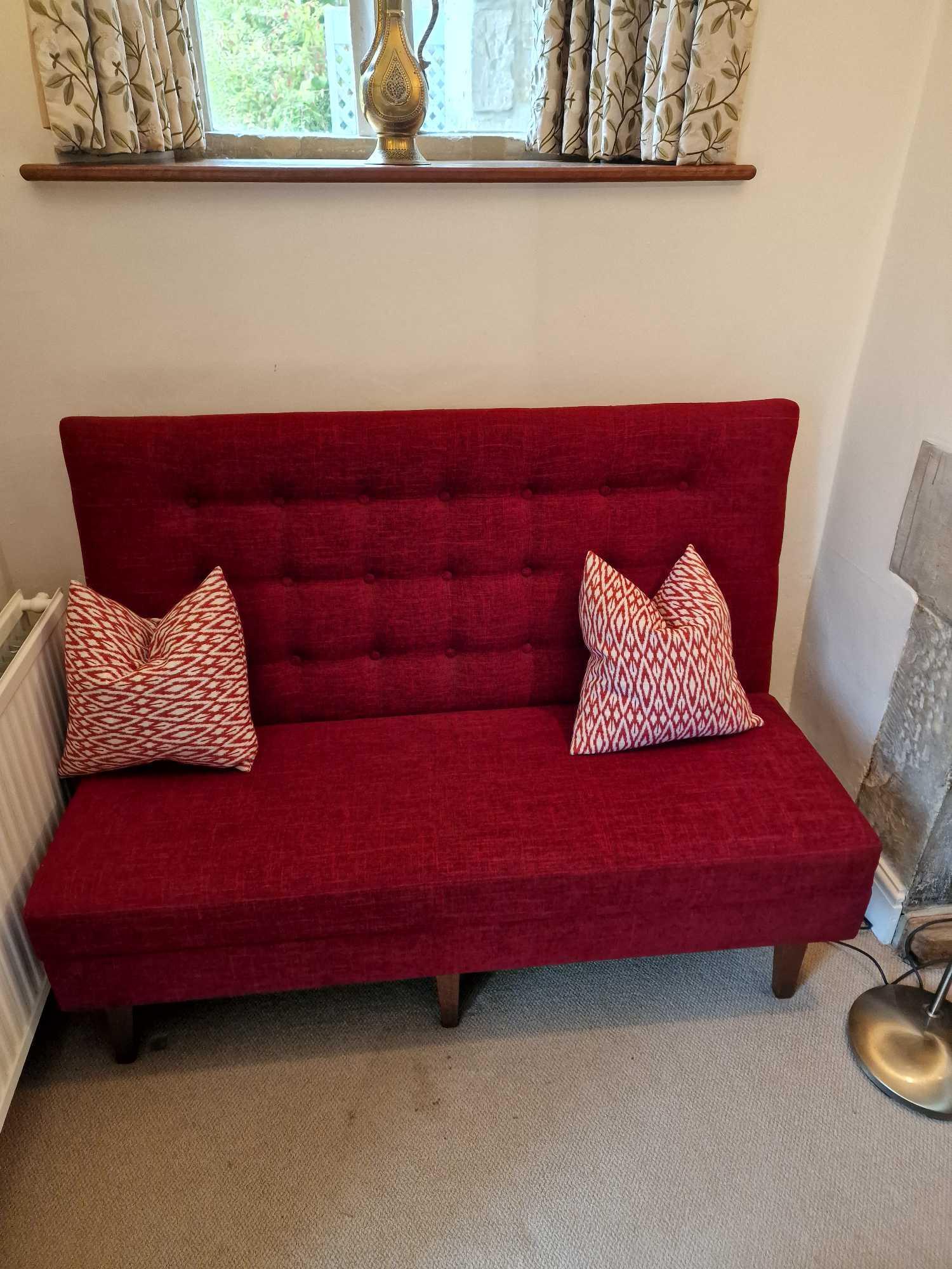 A Bespoke Handmade Bourne Furniture High Back Sofa  Bench Mounted On Six Sturdy Legs The Upholstered