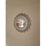 Convex Mirror With Leaf Detail Silver Frame 42 Cm Inspired By Classical Art And Architecture, The