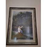 A Framed Print Of A Man Sitting By A River Fishing Signed Possibly By Brian Barrington Dated 92 In