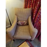 Bampton Design England Wing Armchair Upholstered In A Houndstooth Fabric Mounted On Hardwood Legs 48
