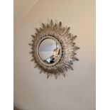 Convex Mirror With Leaf Detail Silver Frame 42 Cm Inspired By Classical Art And Architecture, The