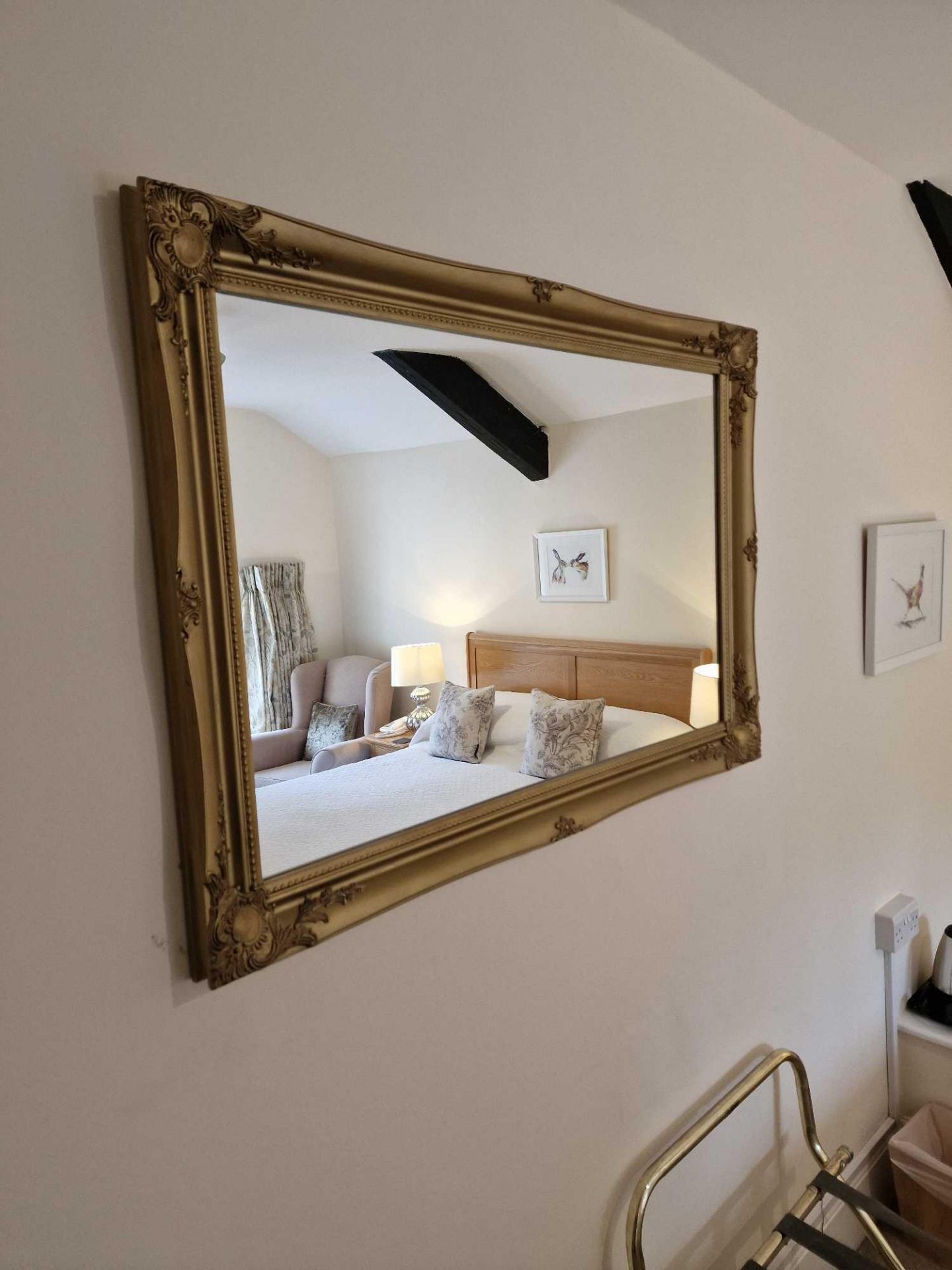 Large Mirror Gilded Stuccoed Wood Frame With Beading And Rosettes In The Corners Straight Mirror
