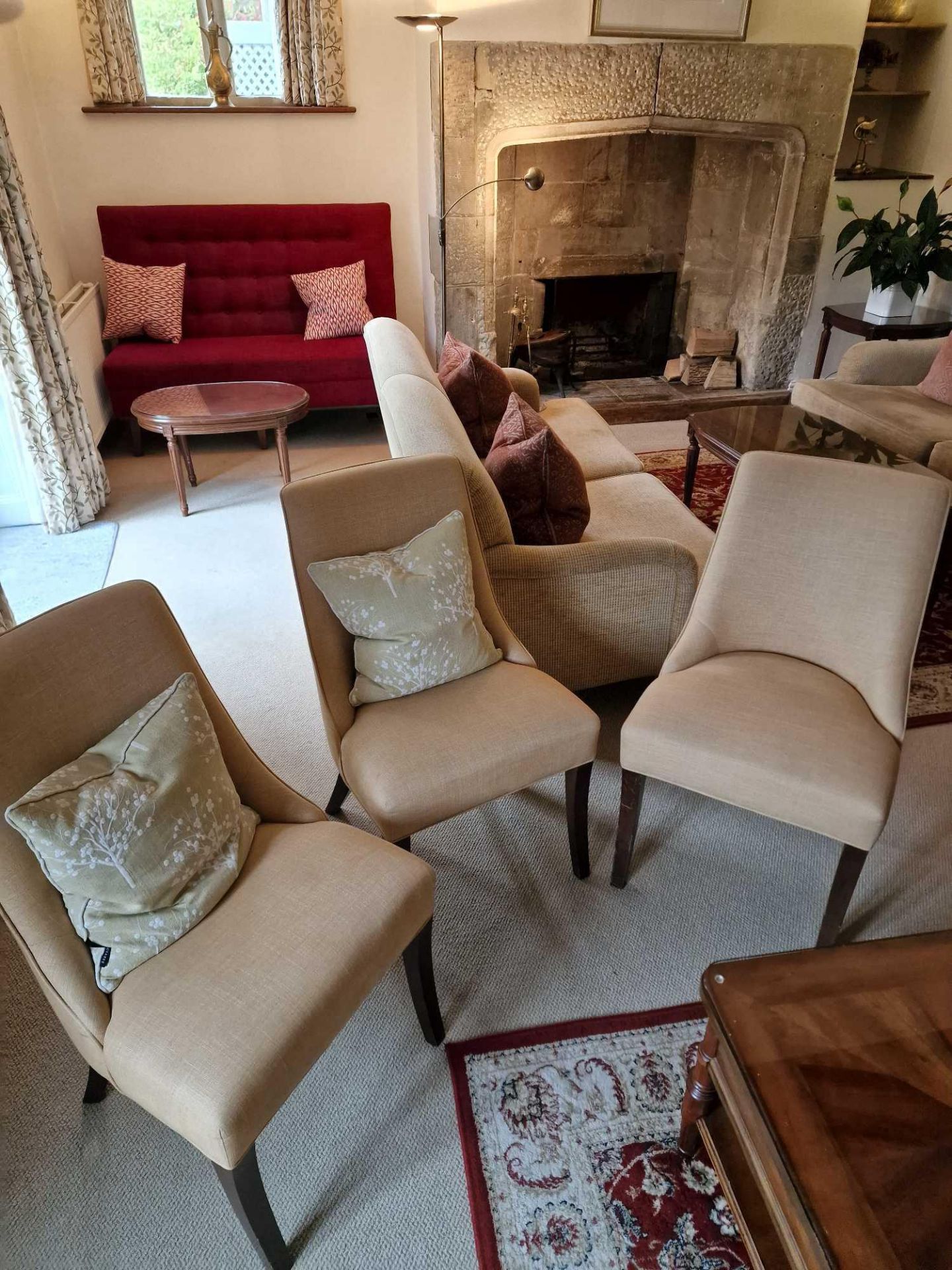 A Set Of 3 X Bourne Furniture 'Stylish Chair' Upholstered In Harlequin Makeda Straw 6226 Taupe.
