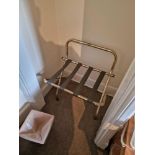 Hotel Folding Luggage Rack With Backrest European Made With Strong Black Nylon Straps Dimensions (