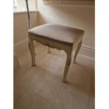 Vanity Stool Velvet Padded Top On A Distressed Wood Carved Apron Sabre Legs With Black Etched