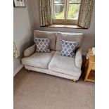 Pekalp London Oxford Two Seater Sofa Upholstered In A Neutral Linen On Turned Wood Front Legs With