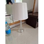 A Pedestal Table Lamp A Glass Column Design With Sateen Shade 38cm