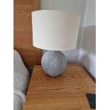 A Pair Of Ceramic Table Lamps Slate With A Gentle Ridging Running Down The Budded Base This Table