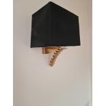 A Polished Brass Single Arm Wall Sconce With Leaf Decoration Complete With Black Box Shade 27cm