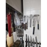 Various Chef Kitchen Utensil As Found Includes Whisks, Spatulas, Scoops Etc