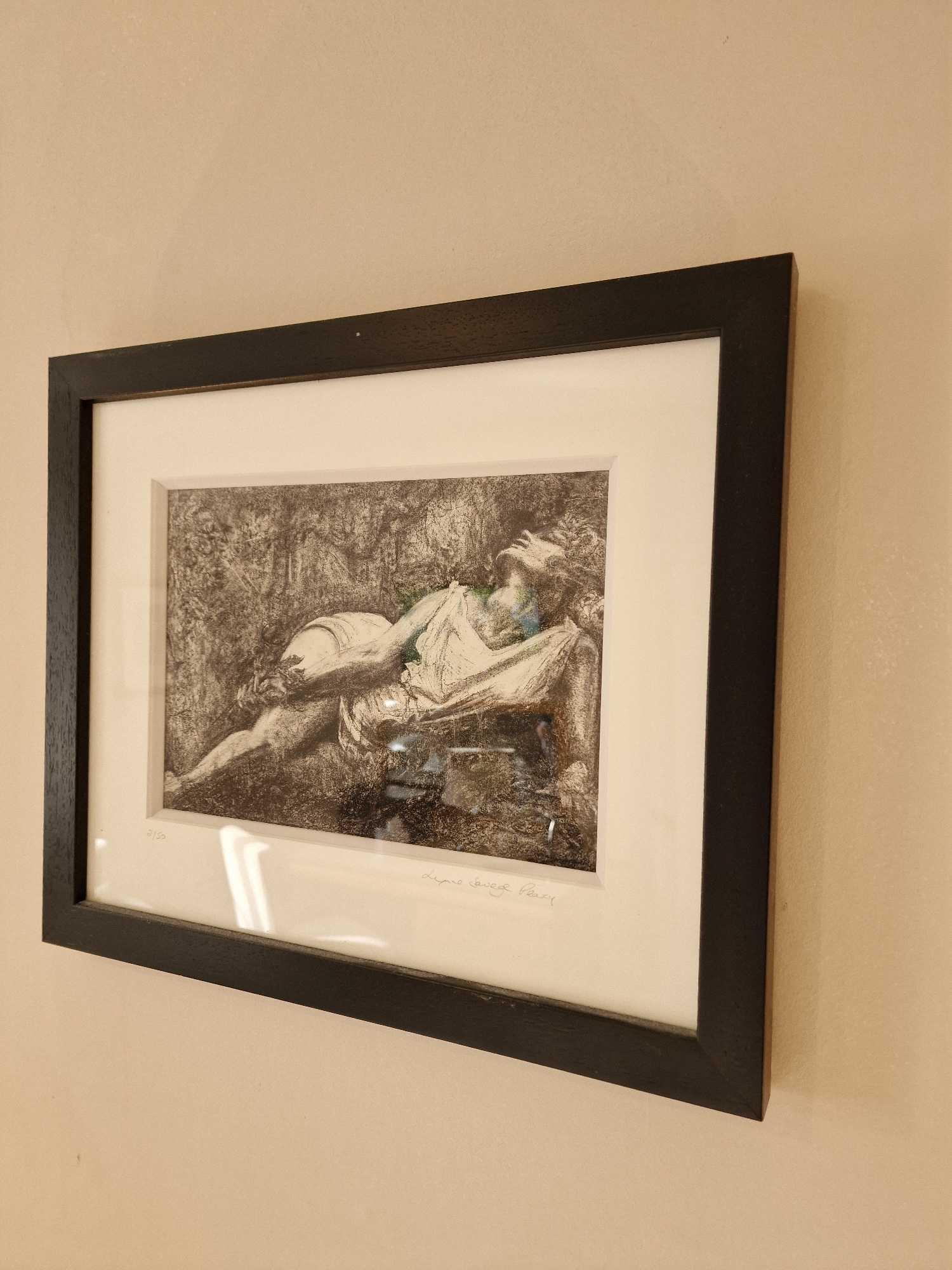 2 x Framed Artwork By Lynne Savege Peacy Signed Limited Edition 17/50 Charcoal And Pencil Of