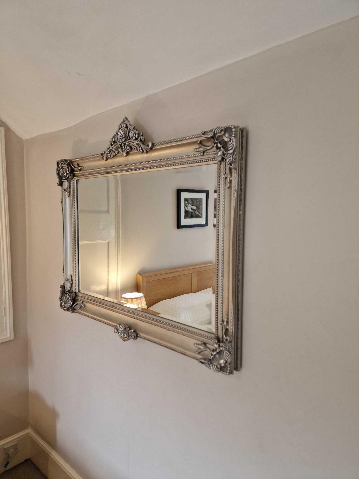 Large Rectangular Silver Painted Framed Mirror Boasting A Fabulous Decorative Silver Carved Effect