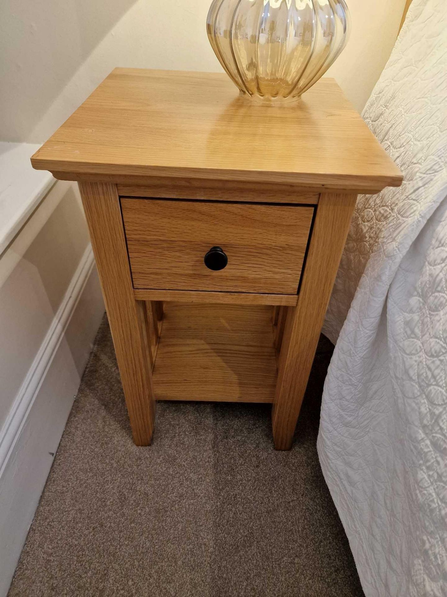 A Pair Of Pine Single Drawer Nightstand With Undershelf 38 x 40cm