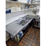 Stainless Steel Twin Bowl Twin Drainer Commercial Sink With Taps And Under Shelf 240 x 66cm