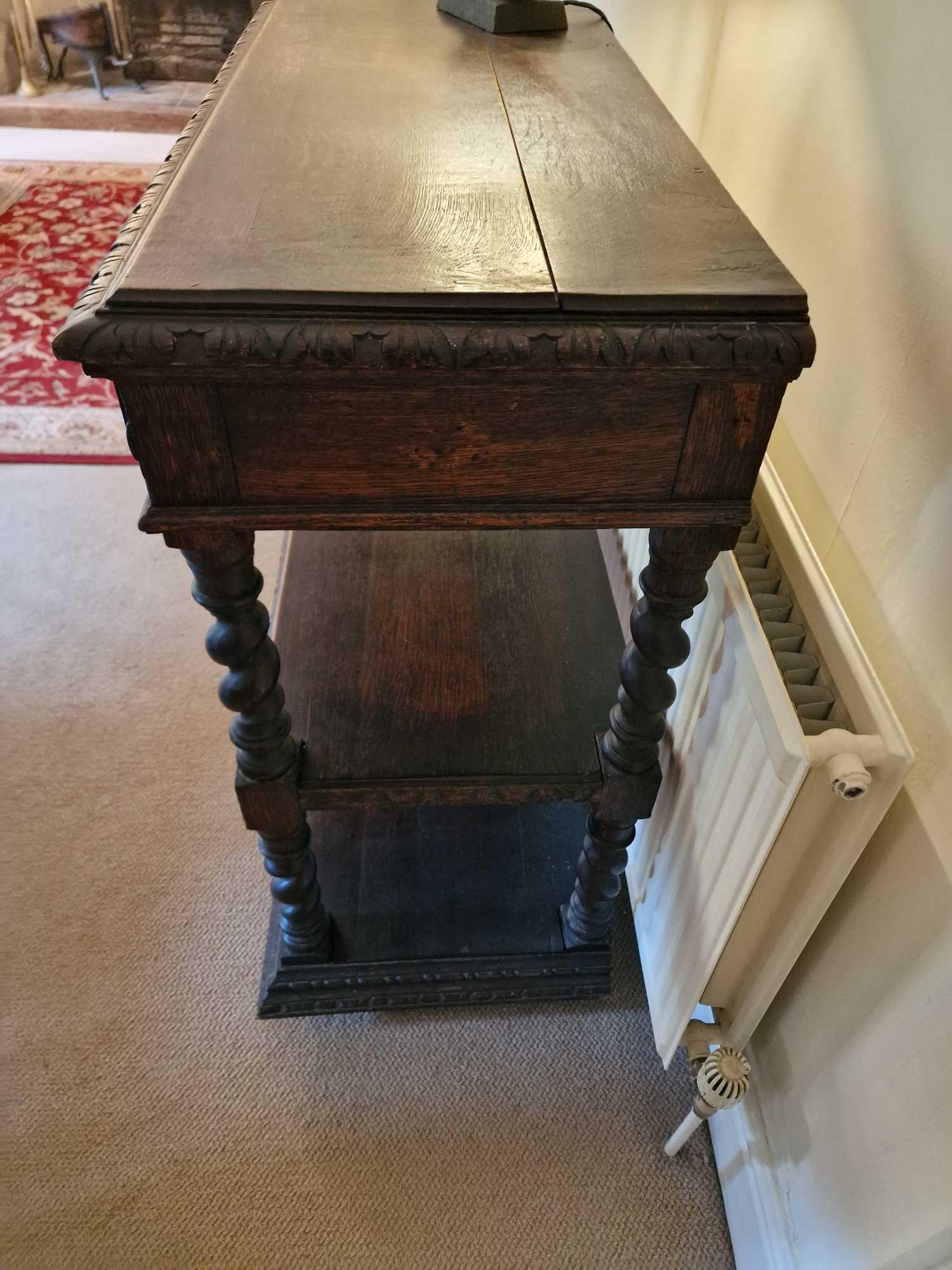 Victorian Carved Oak Green Man Tiered Buffet The Plank Top Above A Single Drawer Heavily Carved - Image 6 of 6