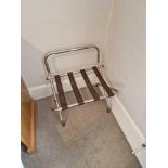 Hotel Folding Luggage Rack With Backrest European Made With Strong Black Nylon Straps Dimensions (