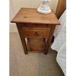 A Pair Of Oak Nightstands Single Drawer With Ring Pull Handles And Lower Shelf 41 x 36 x 60cm