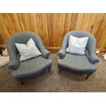 A Pair Of Bourne Furniture Harbour Lounge Chair Upholstered In 100% Wool Moon Wool Glamis Glacier