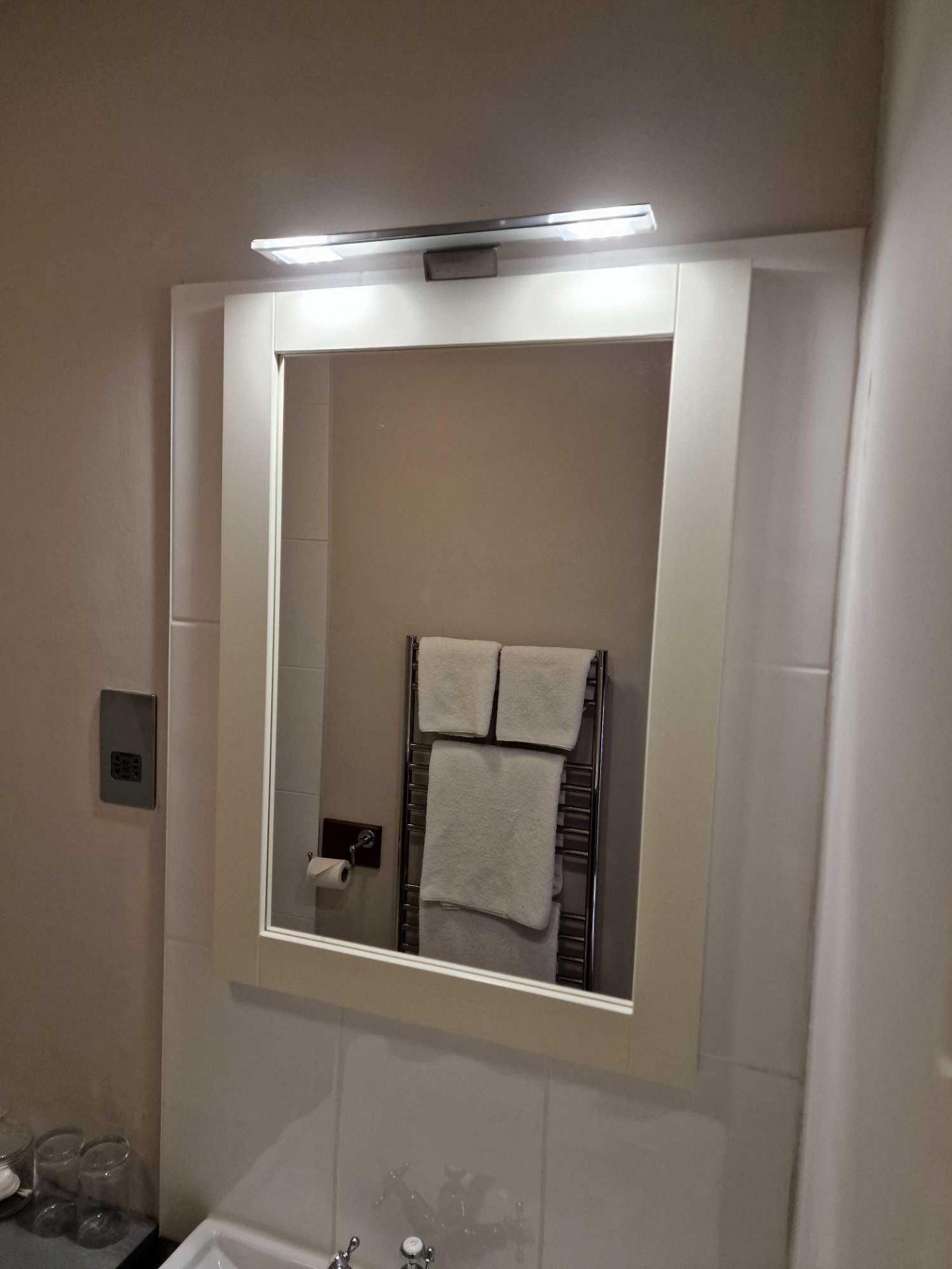 A Wooden Framed Accent Mirror With LED Mounted Light 57 x 80cm