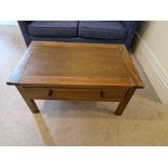 Oak Single Through Drawer Coffee Table Mounted On Square Legs 90 x 55 x 46cm