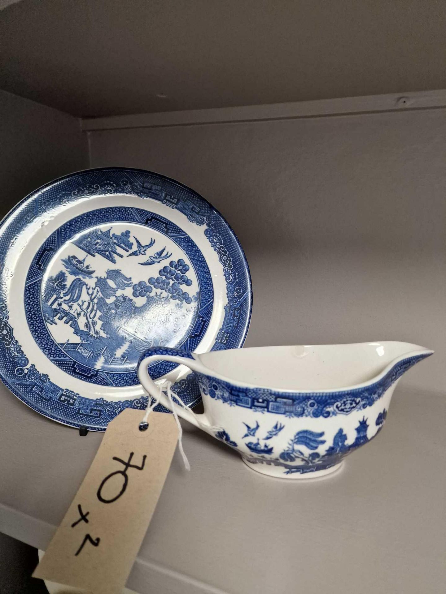 Johnson Brothers Willow Pattern Pottery 22cm Plate And Sauceboat