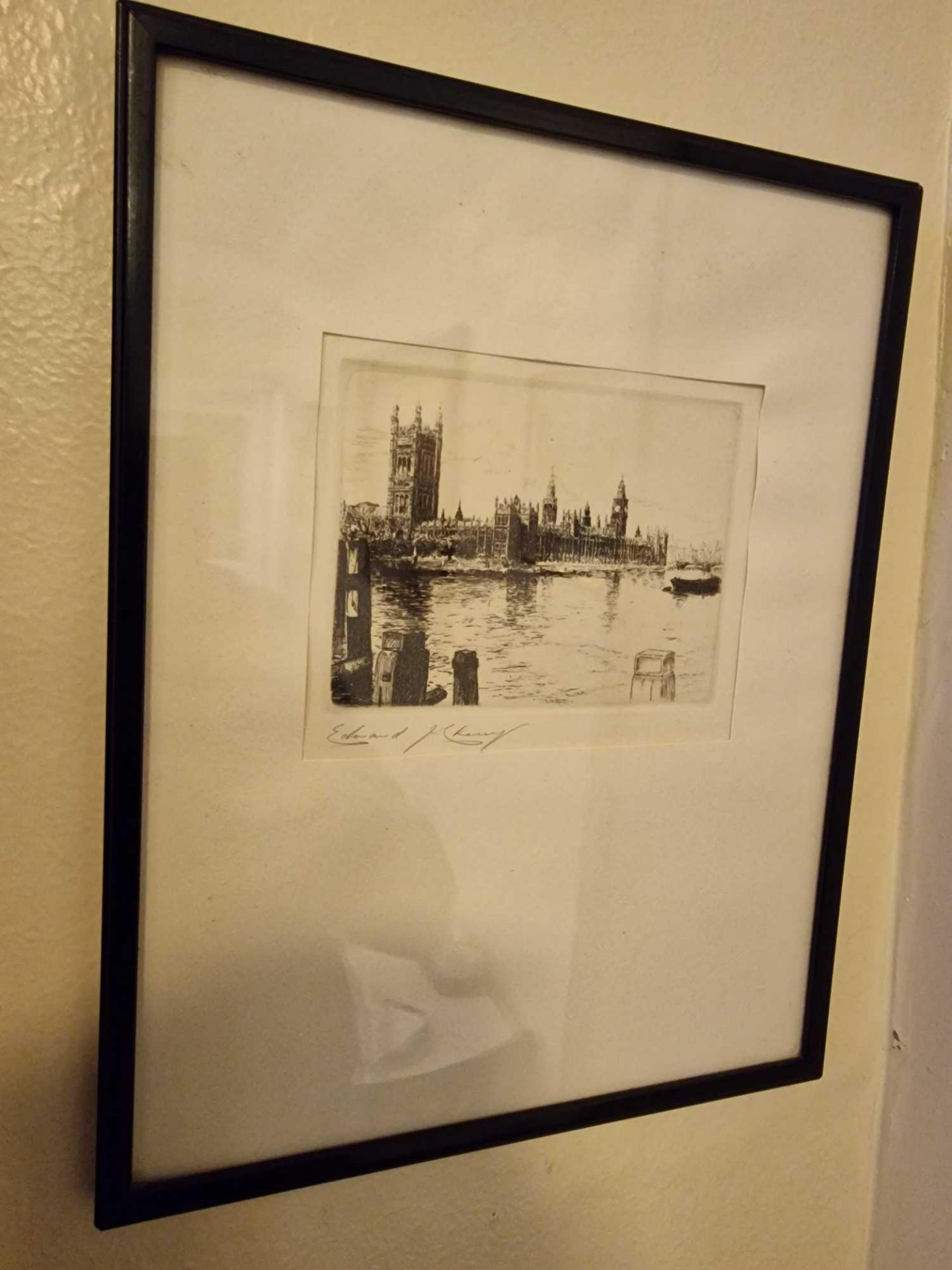 Framed Etching Pencil And Charcoal Westminster Palace Signed Edward Spragg Cherry (British 1913-