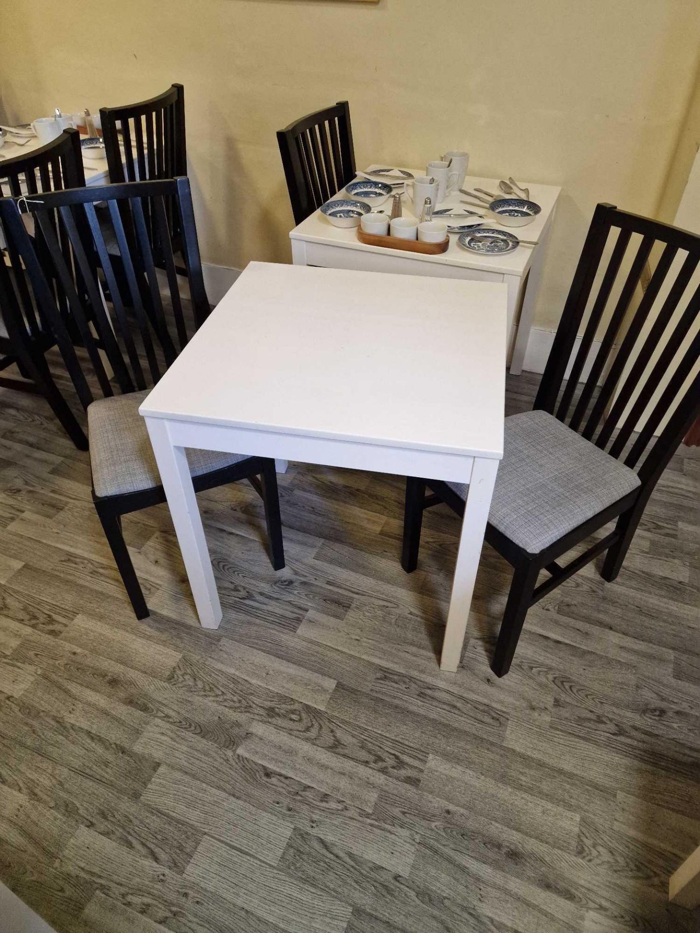 Dining Table White 69 X 69 X 73cm Complete With 2 X Black Oak Upholstered Dining Chairs Width: 42 Cm - Bild 2 aus 2