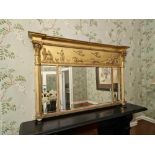 A Gold Triptych Frieze Chariot Over Mantle Mirror With Ever So Slightly Foxed Glass Otherwise Re