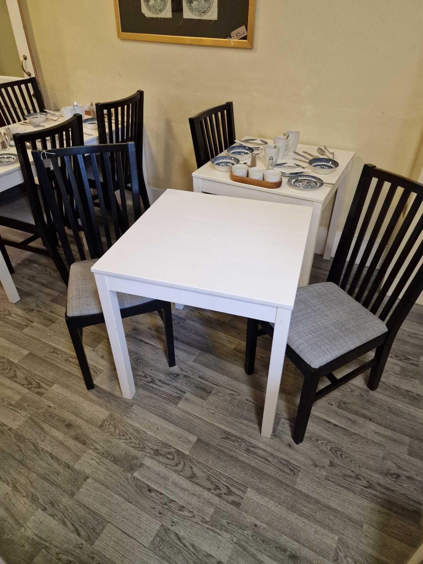 Dining Table White 69 X 69 X 73cm Complete With 2 X Black Oak Upholstered Dining Chairs Width: 42 Cm - Bild 2 aus 2