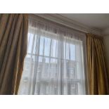 A Pair Of Gold Drape Curtains In Gold Repeating Pattern On Curtain Track Span 190 X 260cm (Room 27)