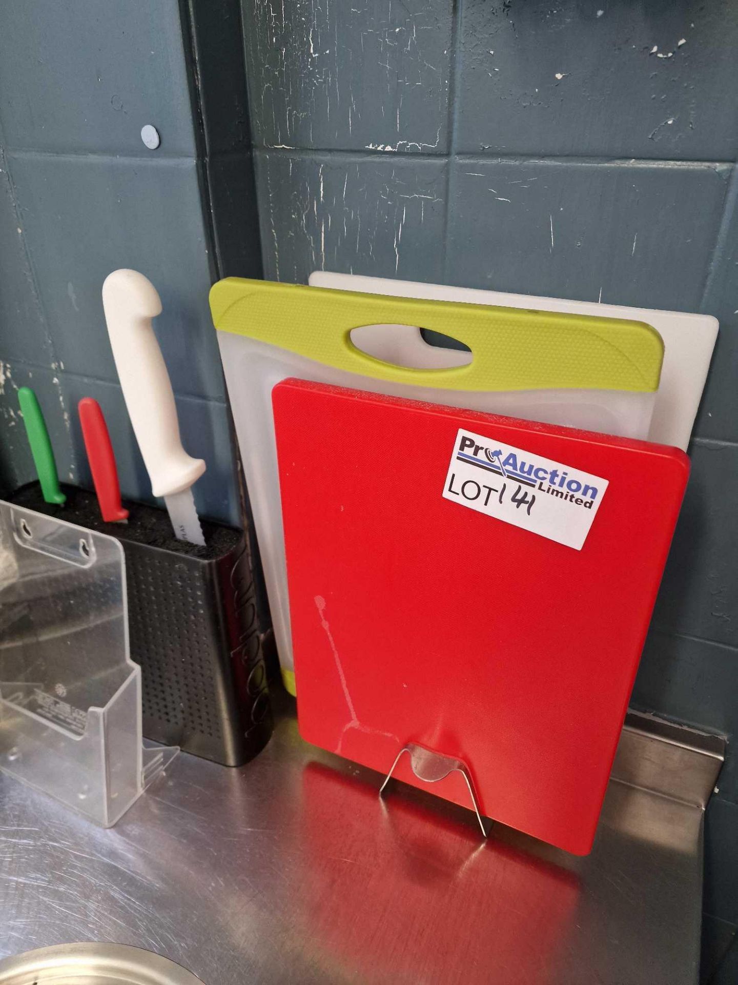 A Quantity Of Stainless Steel GN Pans, Colour Coded Chopping Boards And Kitchen Utensils As Found