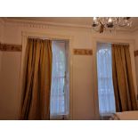 A Pair Of Fully Lined Drape Curtains In Gold On Brass Poles Span 240 X 290cm (Room 5)