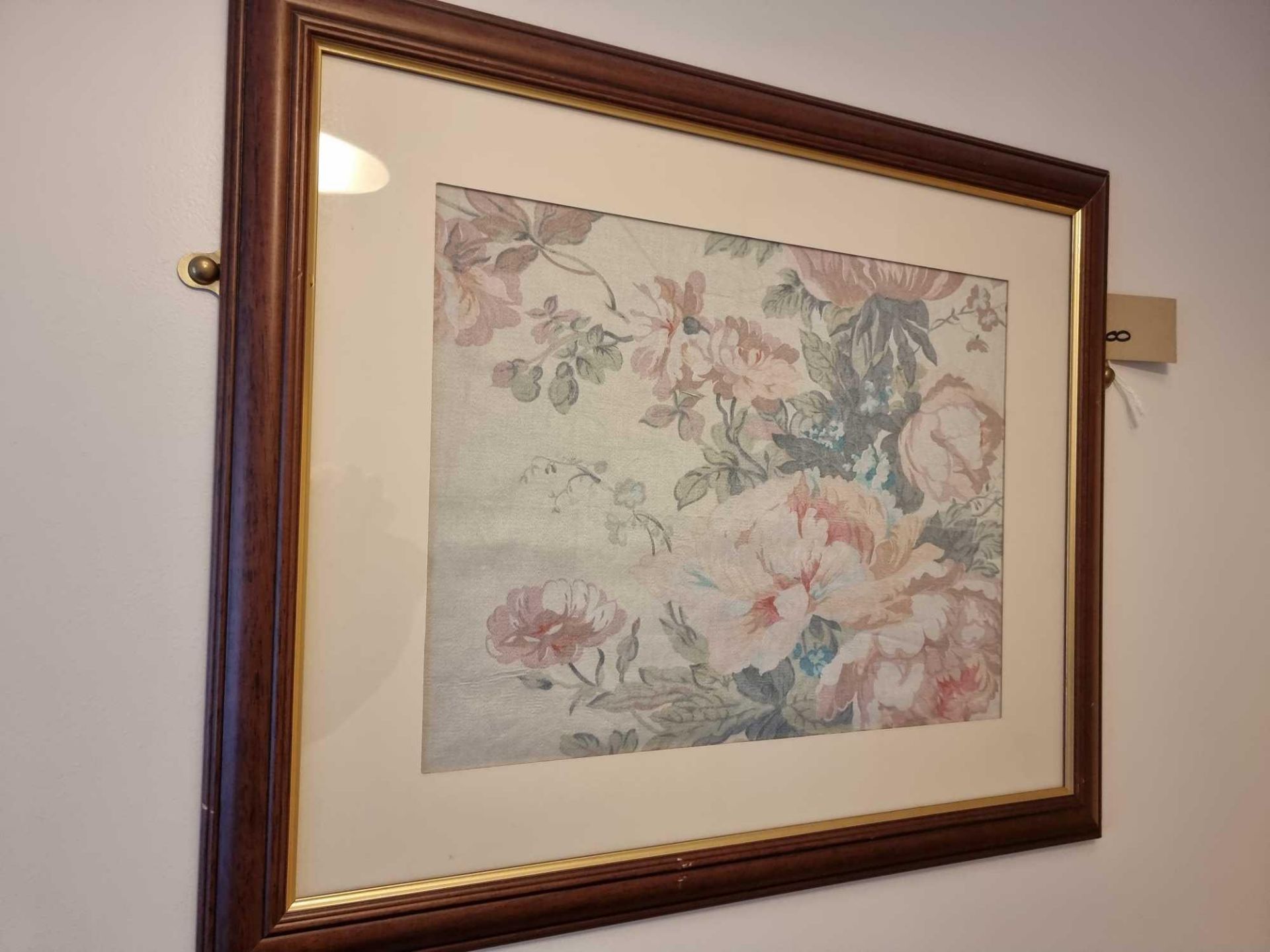 Vintage Framed Art Print Peony's | 1980s Floral Watercolour In Glazed Dark Wood Frame With Gold Foil