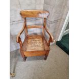 Victorian Mahogany Scroll Armed Commode Chair 19th Century With Ladder Back And Shaped Apron 53.5