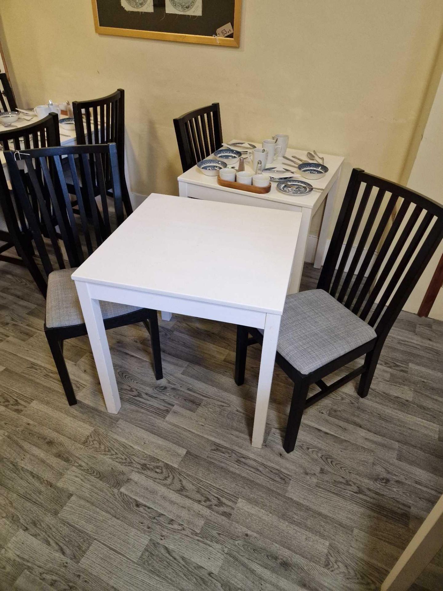 Dining Table White 69 X 69 X 73cm Complete With 2 X Black Oak Upholstered Dining Chairs Width: 42 Cm - Bild 2 aus 2