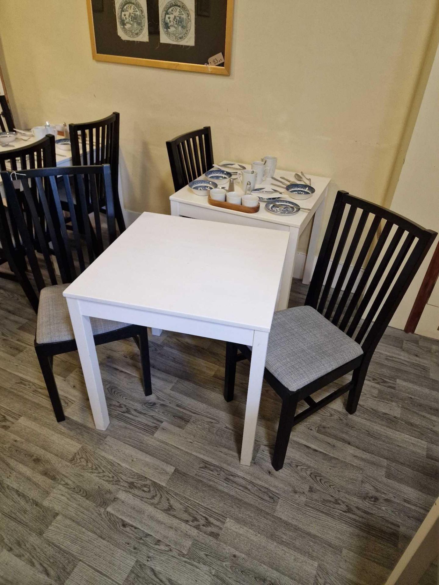 Dining Table White 69 X 69 X 73cm Complete With 2 X Black Oak Upholstered Dining Chairs Width: 42 Cm - Bild 2 aus 2
