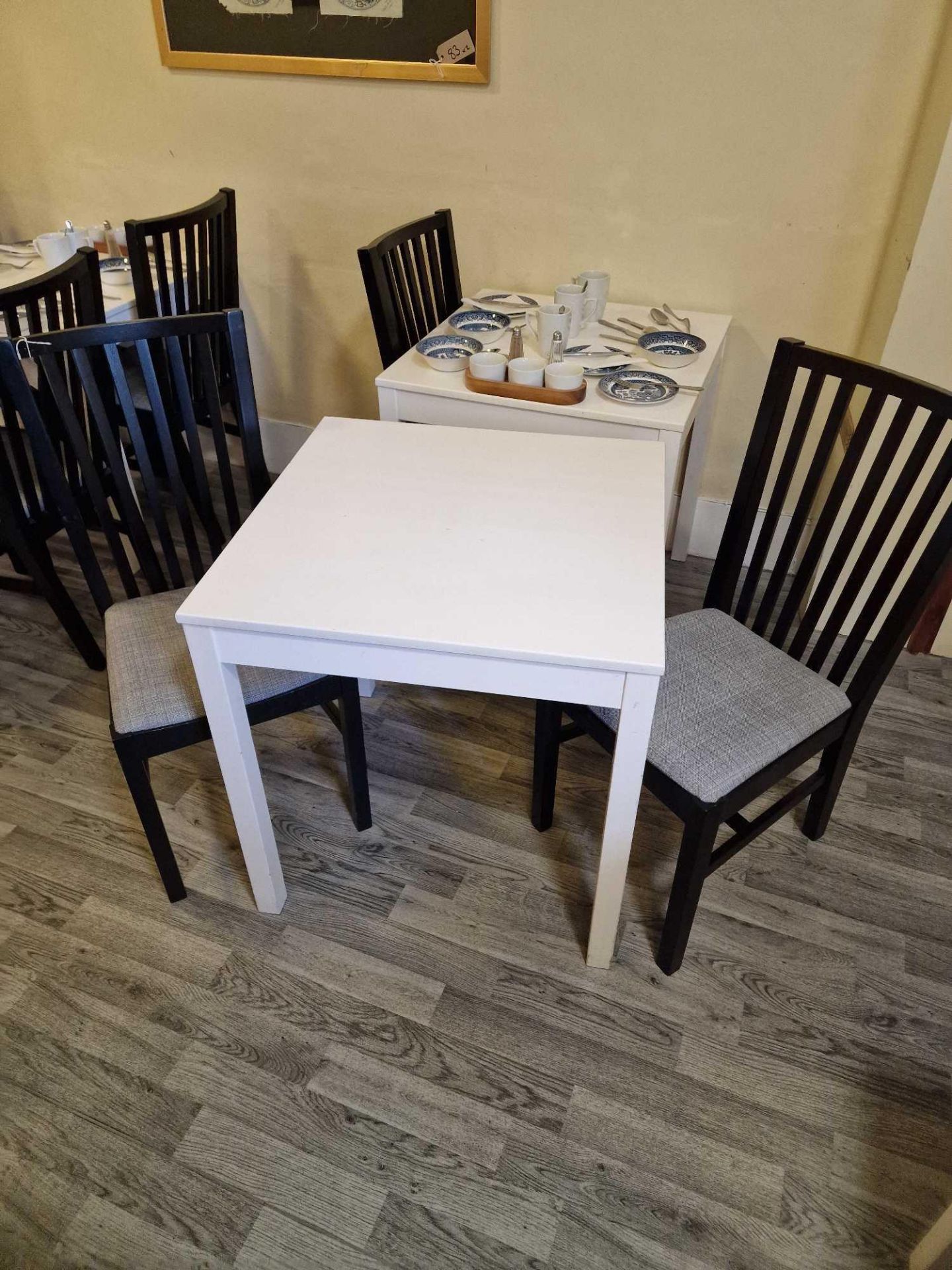 Dining Table White 69 X 69 X 73cm Complete With 2 X Black Oak Upholstered Dining Chairs Width: 42 Cm - Bild 2 aus 2