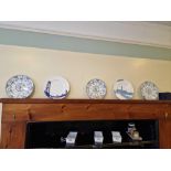 5 X Decorative Wall Plates Blue And White By Saxon And Snowdon Flood