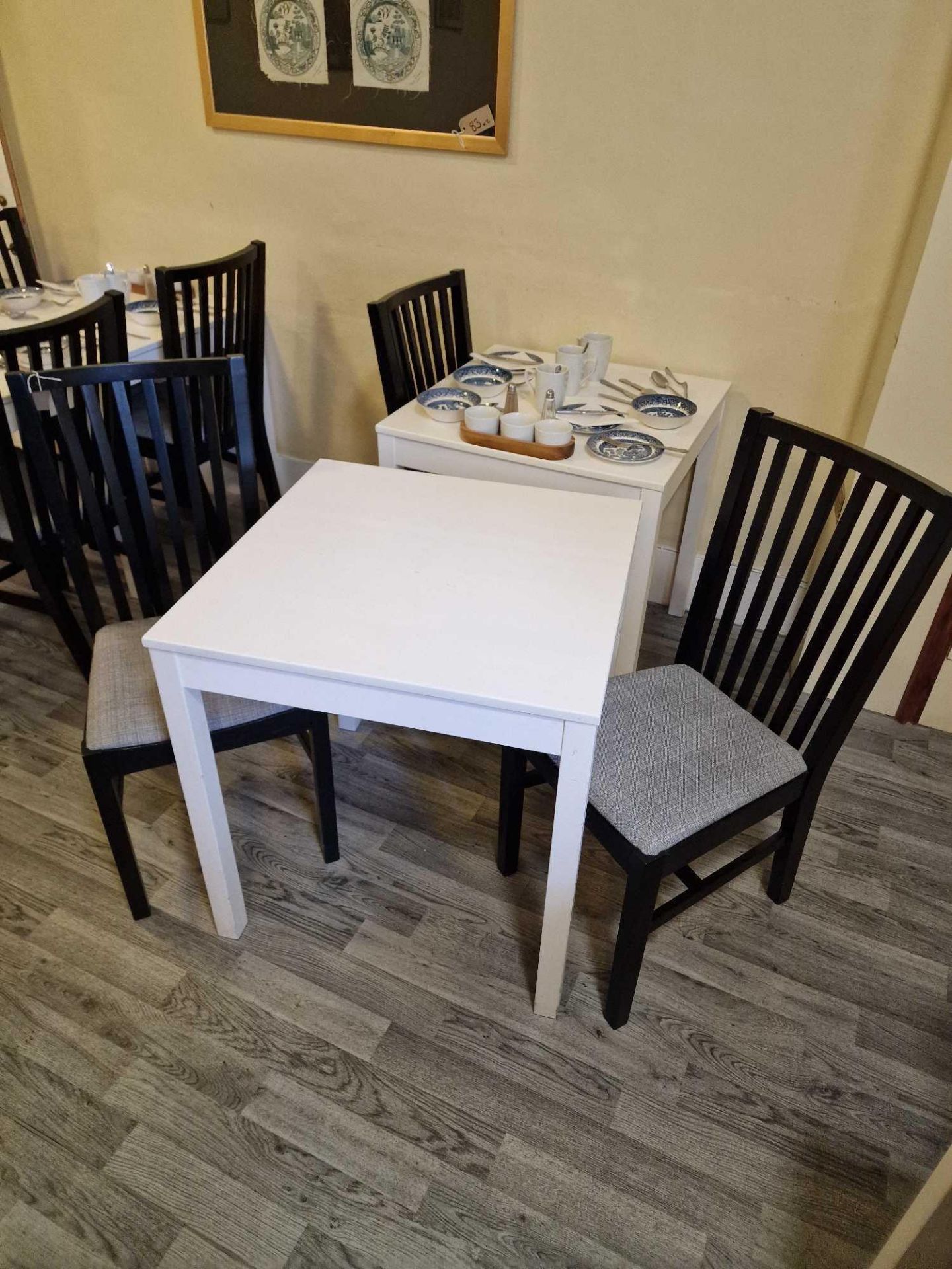 Dining Table White 69 X 69 X 73cm Complete With 2 X Black Oak Upholstered Dining Chairs Width: 42 Cm - Bild 2 aus 2