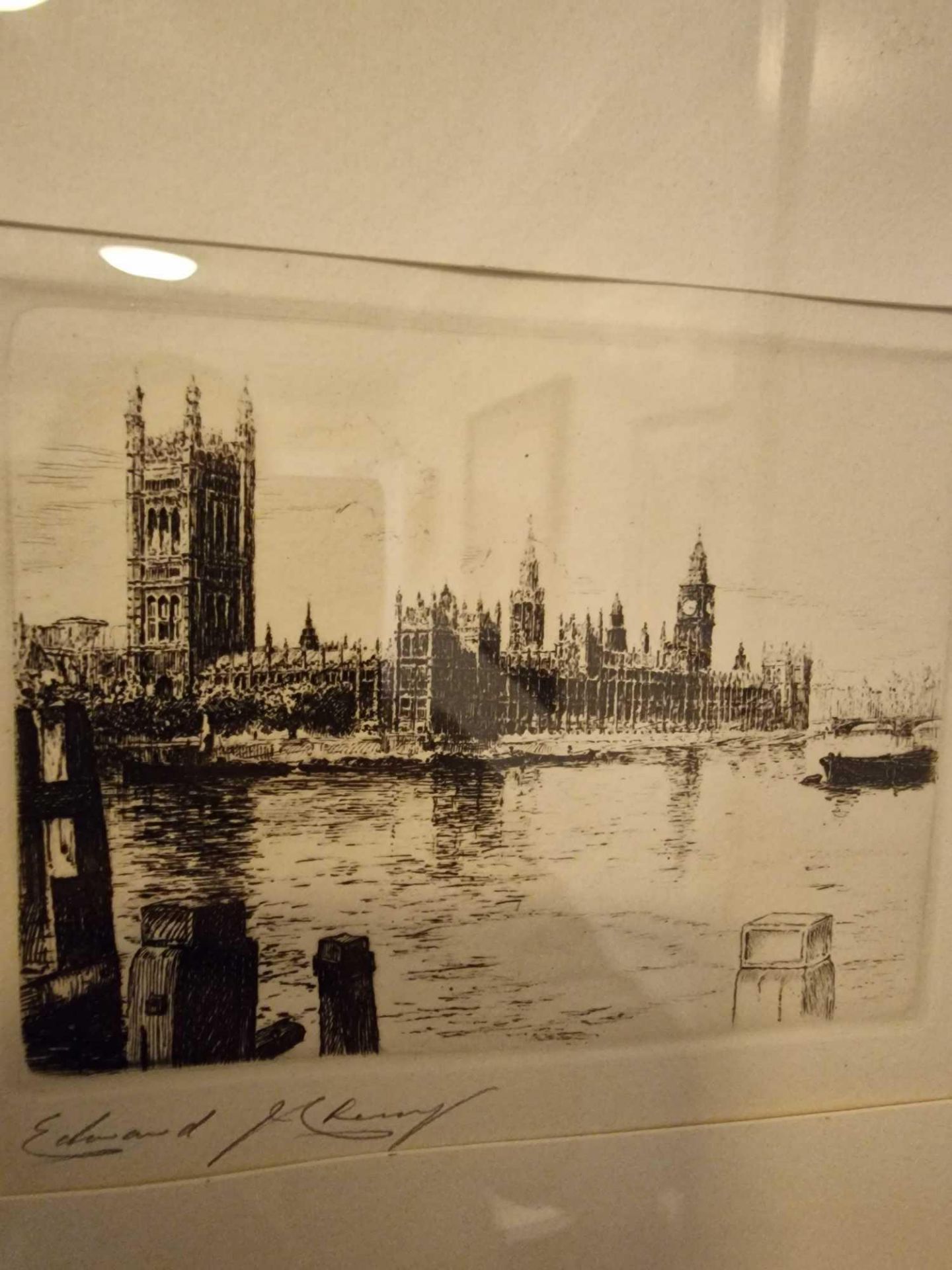 Framed Etching Pencil And Charcoal Westminster Palace Signed Edward Spragg Cherry (British 1913- - Image 2 of 4