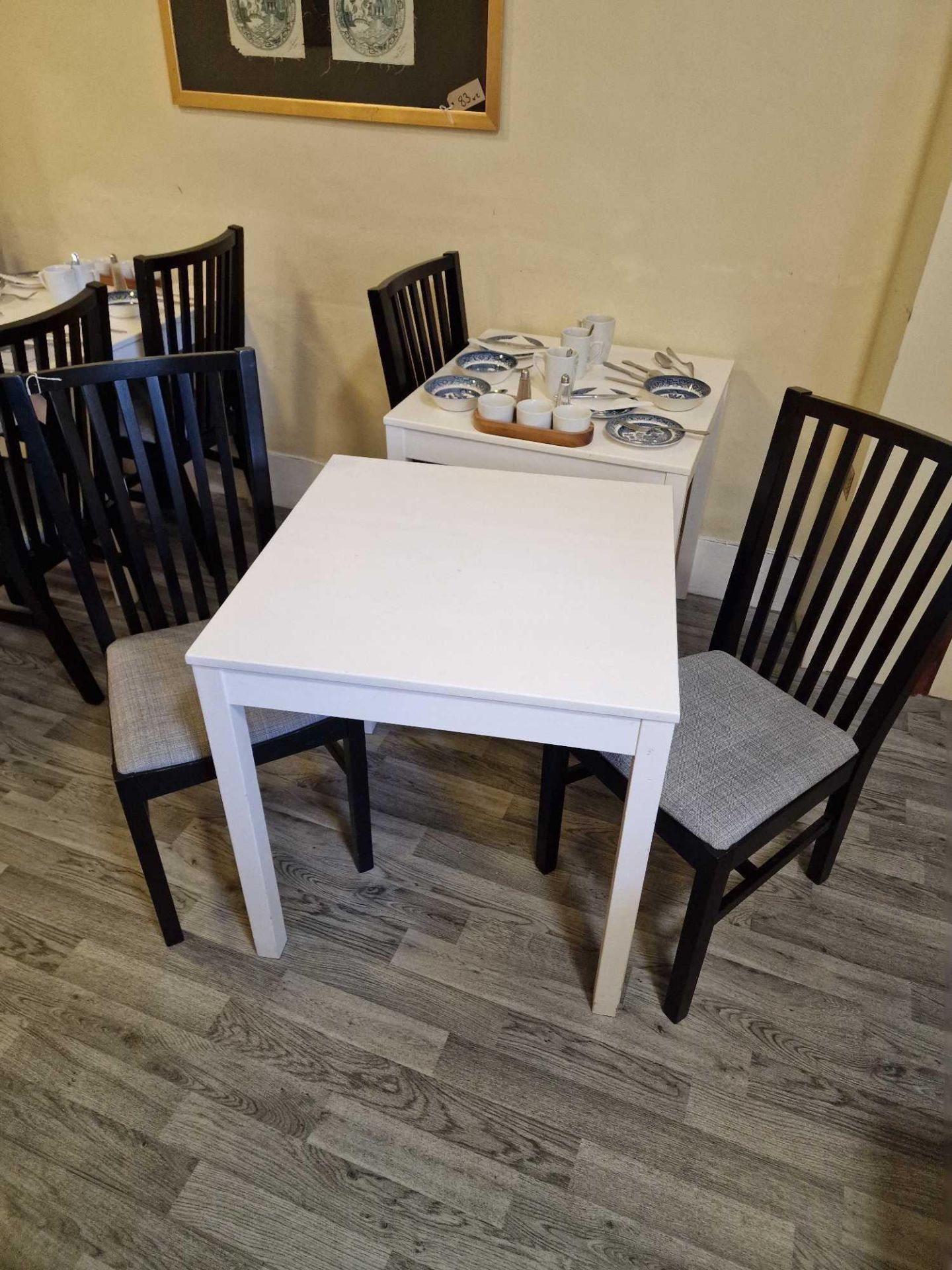 Dining Table White 69 X 69 X 73cm Complete With 2 X Black Oak Upholstered Dining Chairs Width: 42 Cm - Bild 2 aus 2